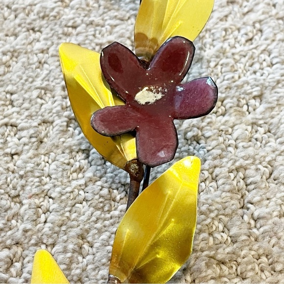 Lotus Hibiscus Purple Enamel Flower Metal Wall Hanging Spray Brass Mid Century - Picture 8 of 14